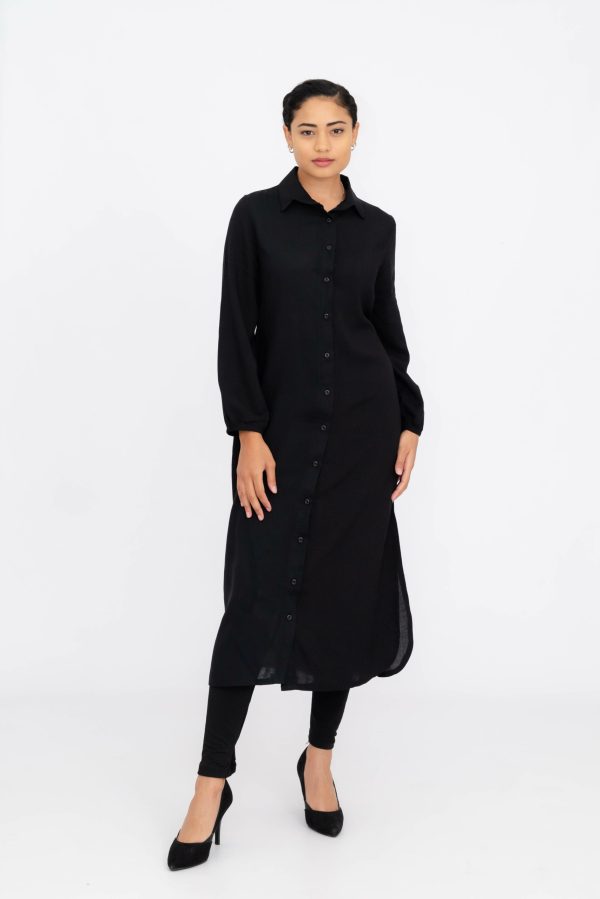 Stevie Long Sleeve Black Shirt Dress - Image 2